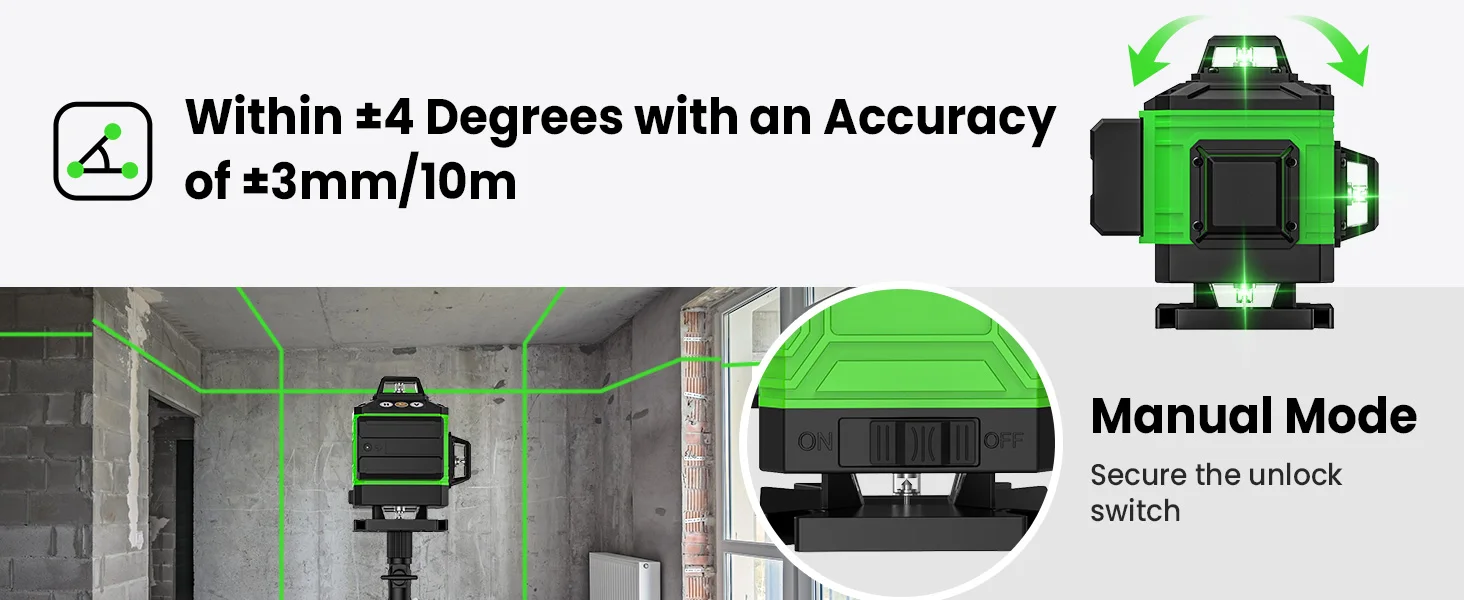 16 Linien 4D Professionelles Laser-Nivelliergerät Grüne Linie Selbstnivellierend 360° Horizontal & Vertikal Leistungsstarkes Laser-Nivelliergerät Bauwerkzeuge – Detail 9