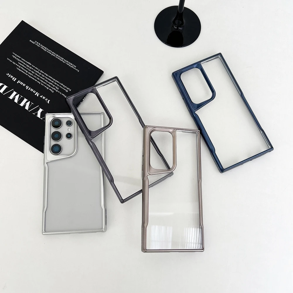 Coque de téléphone antichoc en acrylique transparent avec placage mat pour Samsung Galaxy S24 S23 S22 Ultra S24 Plus avec bords en TPU souple_voghion.com