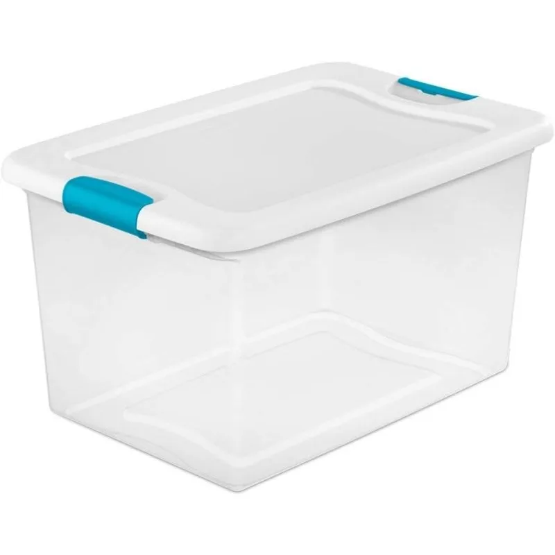 

Sterilite 64 Qt Latching Storage Box, Stackable Bin with Latch Lid, Plastic Container to Organize Clothes in Closet, Clear