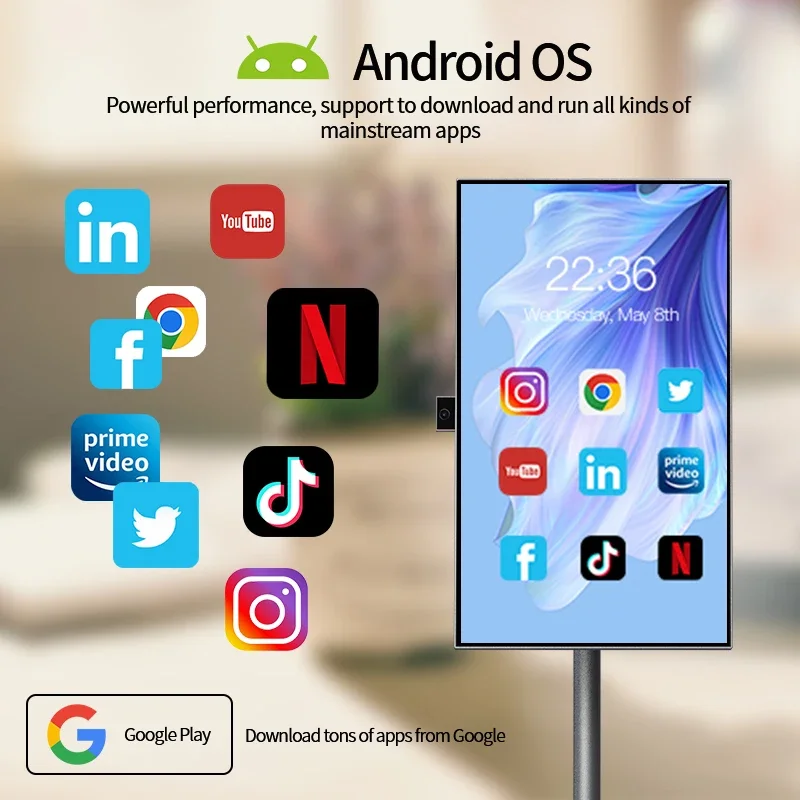 Android 12 6+128Gb Vertical Portable Tv 27 Inch Wireless Led & Lcd Tvs Full Hd Interactive Portable Smart Tvs For Gaming