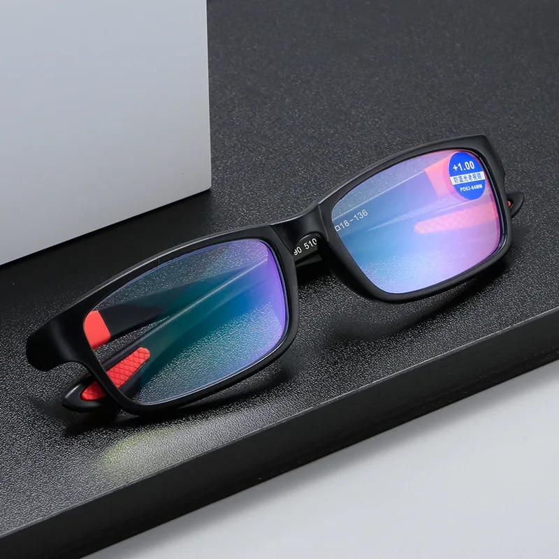 Sports Anti-Blue Light Reading Glasses for Men and Women - Black Red TR90 Frame Eyewear