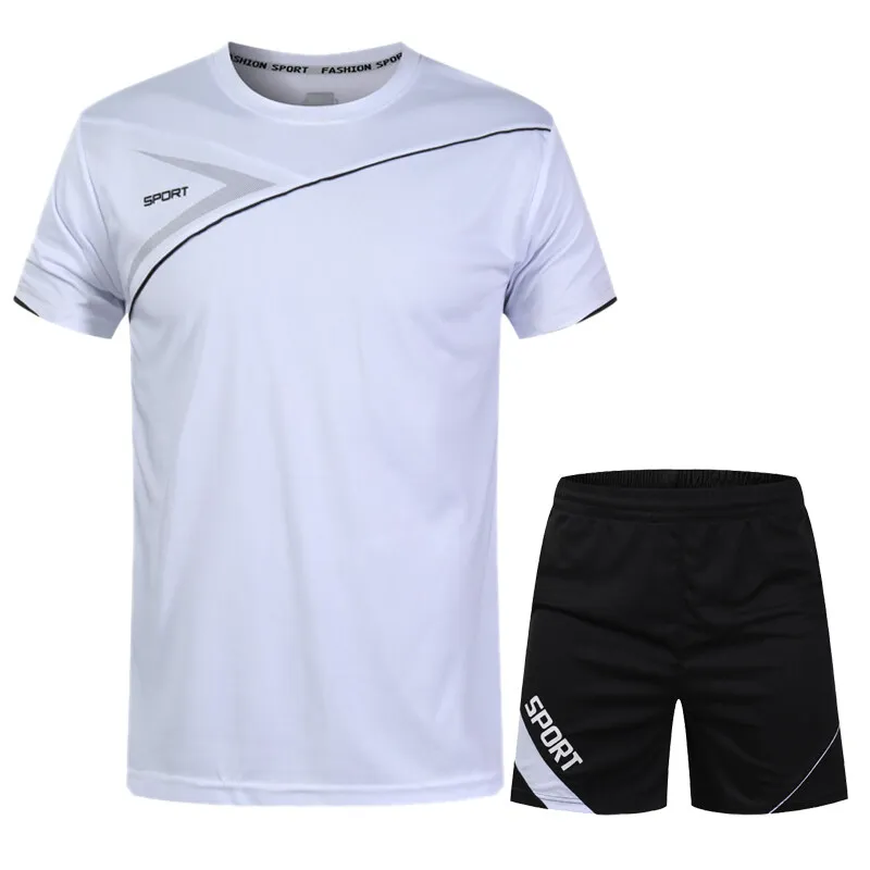 Summer Fitness Quick Drying Running Casual Sports Set Men's Round Neck Letter Short Sleeved T-shirt Elastic Waist Loose Shorts