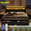 King Size Bed Frame with Headboard and Storage Drawers, Upholstered Black Platform Bed Frame with Storage Typ-C Charging Port 6
