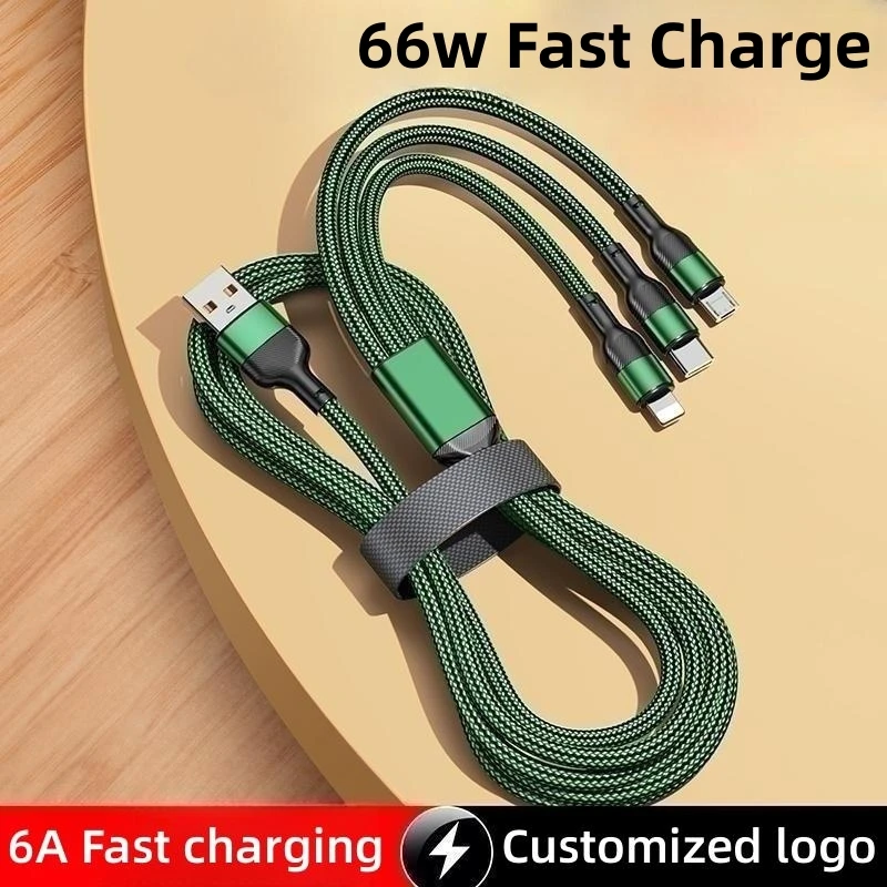 Sbtool 3 in 1 고속 충전 케이블 66W 6A 멀티 포트 USB-C 마이크로 USB 타입-C 데이터 케이블 아이폰 삼성 화웨이용