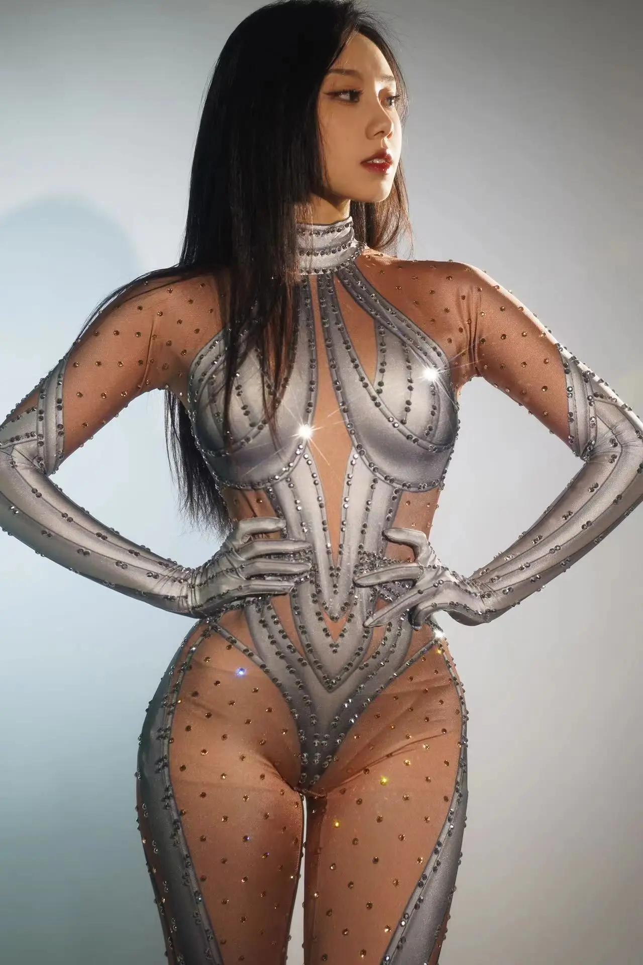 

Sparkly Rhinestones Jumpsuit Sexy Nigntclub Outfit Dance Costume Performance Clothing Party Celebrate Stage Show Wear