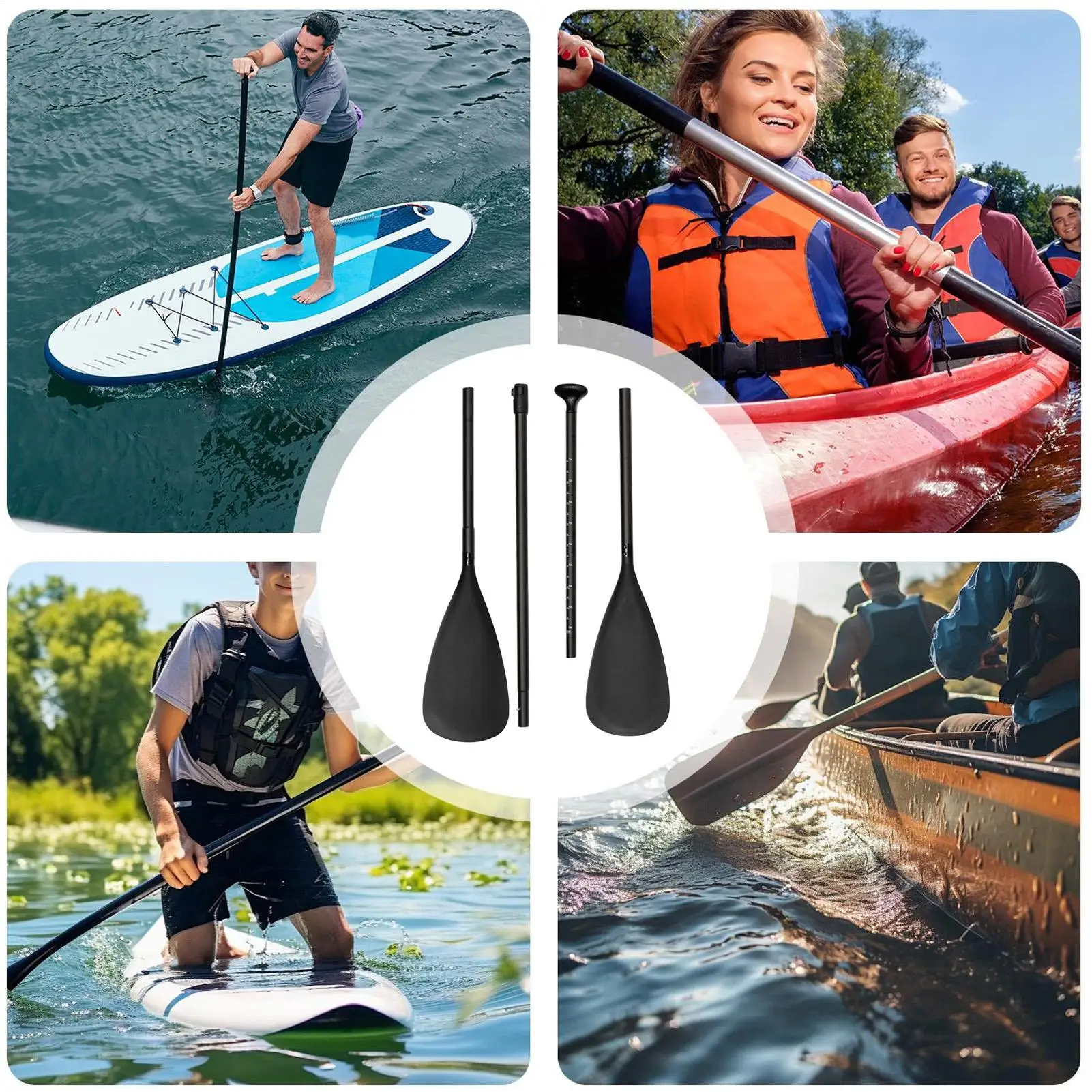 Pagaie per kayak in lega di alluminio, leggere e portatili, per paddleboard, kayak, canottaggio, pesca e stand-up paddle. - immagine 3