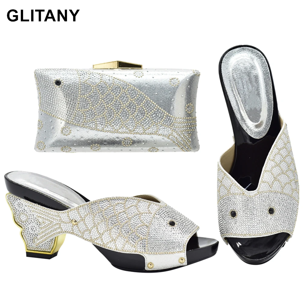 

Новейшие Серебристые итальянские туфли с подходящими сумками, высококачественные нигерийские женские свадебные туфли, элегантные итальянские искусственные туфли