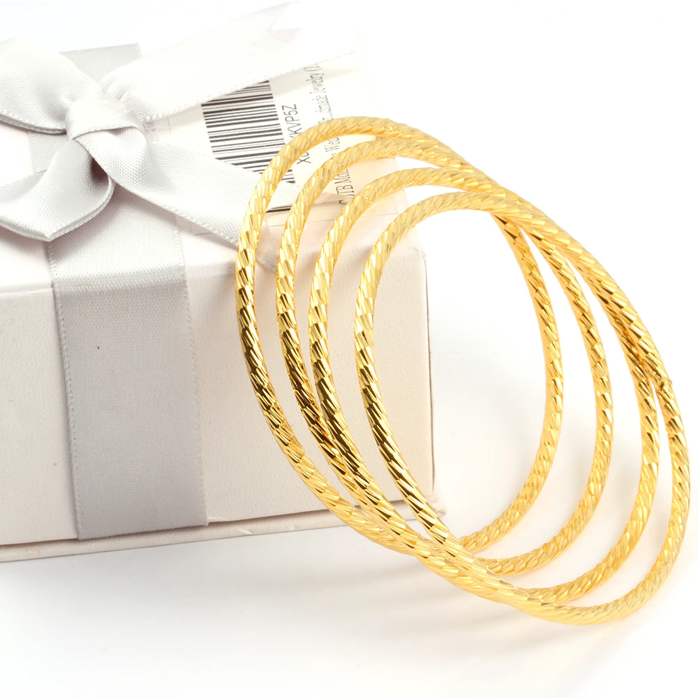 Metal Bracelet 4pcs/set Gold Color Jewelry Muslim Turkish Bangles Ethiopian African Women Dubai Bracelet Party Wedding Gifts