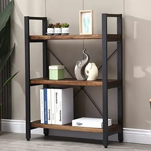 

5 Tier Bookcase, Solid Wood Bookshelf Rustic Vintage Industrial Etagere Bookcase, Metal and Wood Free Vintage Bookshelf, Retro B