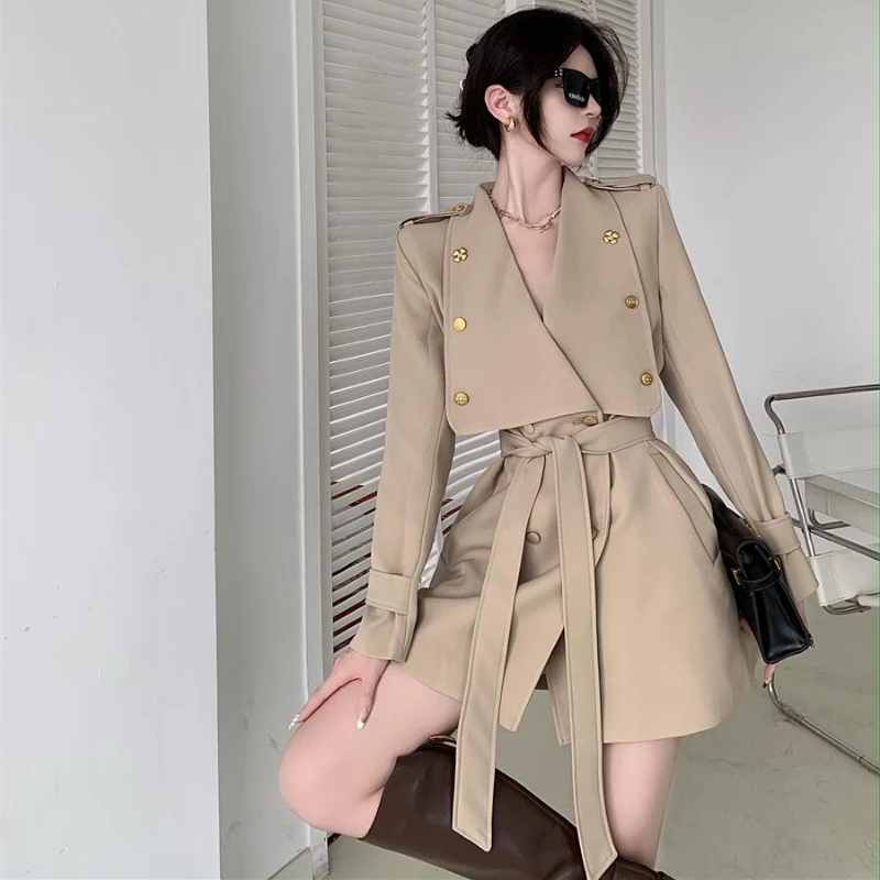 

Spring 2023 New French Vintage Large Lapels Double-breasted, Casual Loose Waist Tie-up Trench Coat, Women's Wear