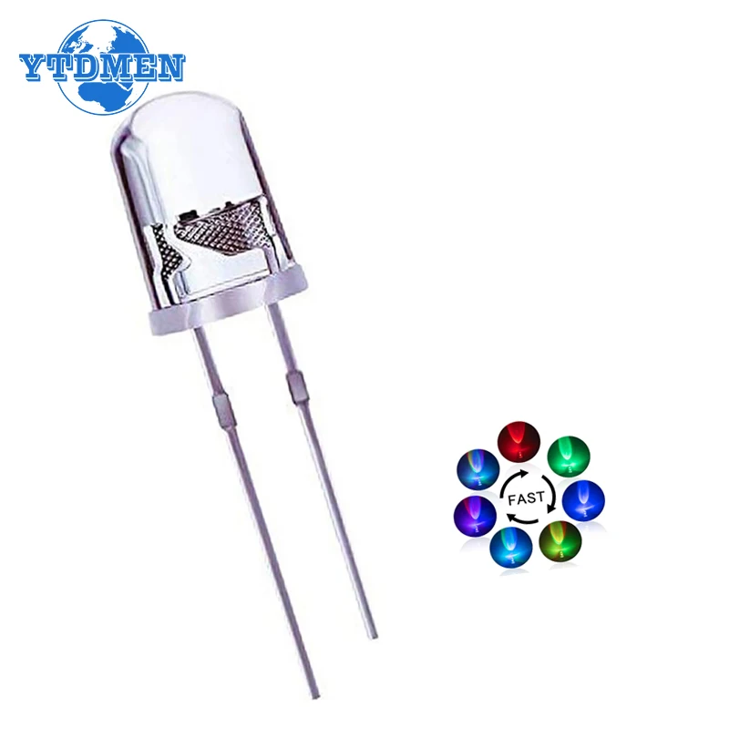 100pcs Colour Changing Blinking 5mm Flashing LED Diode Flash RGB  Transparent Multicolor Flicker Round 5 mm Light-Emitting Diode