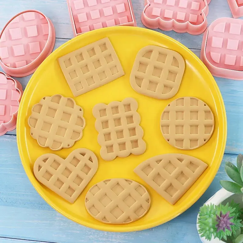 8pcs Set Waffle Cookie Molds Cookies Cutters Classic Retro Biscuit Mold Confectionery Cookie Stamp Baking Pastry Bakeware Tools