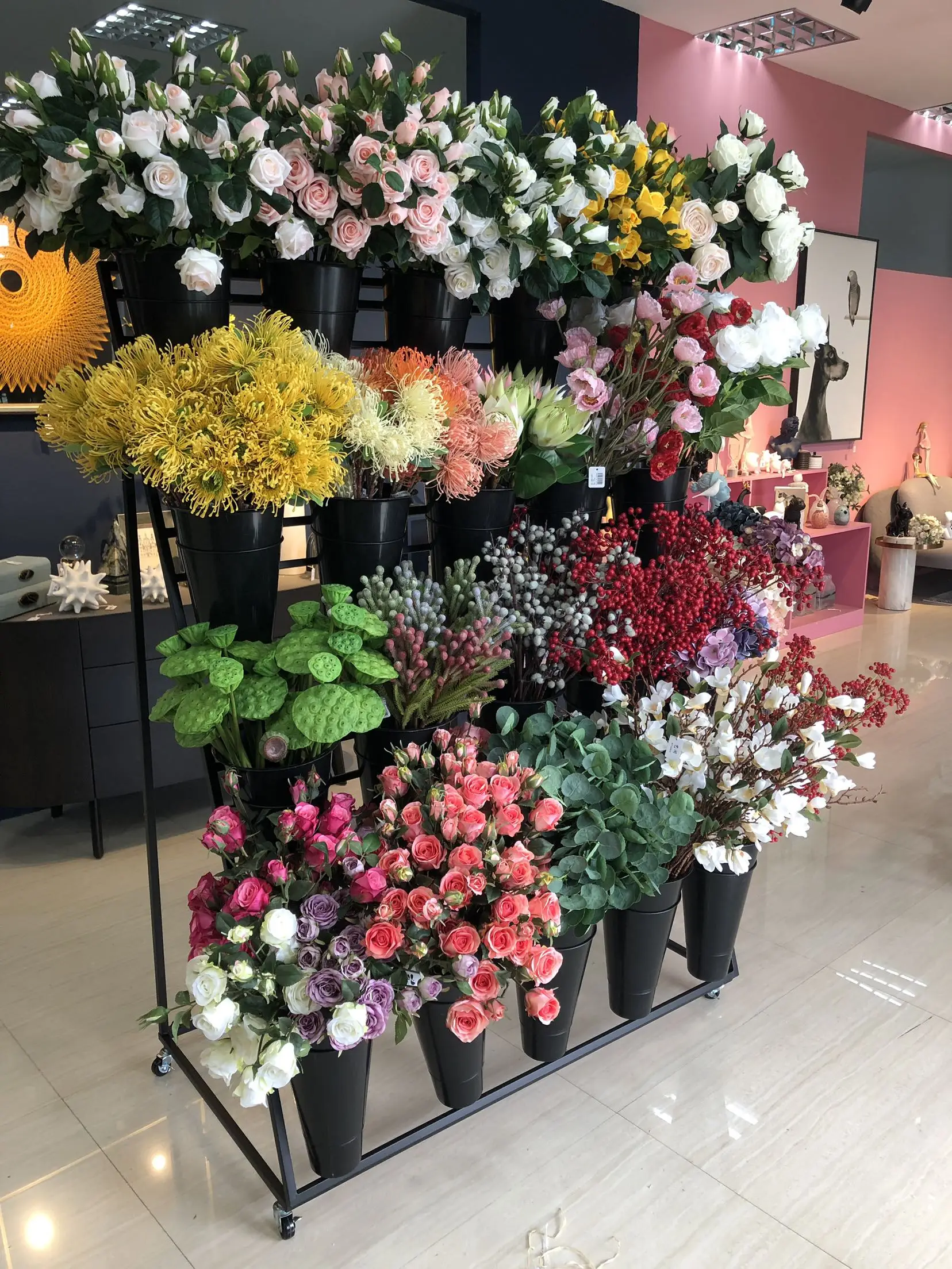 Fresh Flower Shop Metal Stand Movable Iron Multi-layer Flower Display Rack Bucket Rack Balcony Decorations Plant Stand