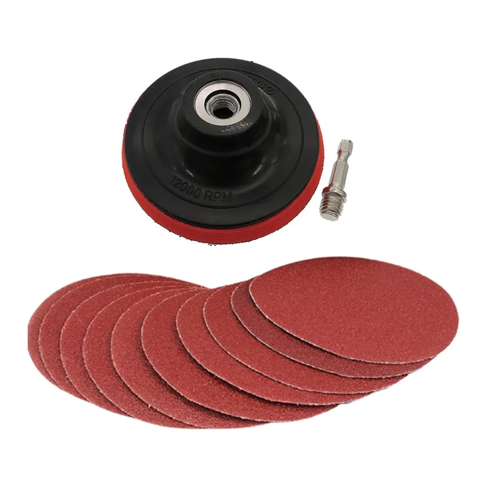 

4inch Sanding Disc Set 100mm Hook and Loop SandPaper 60-240 Grit Backing Pad with M10 Drill Adaptor For Polishing Cleaning Tools