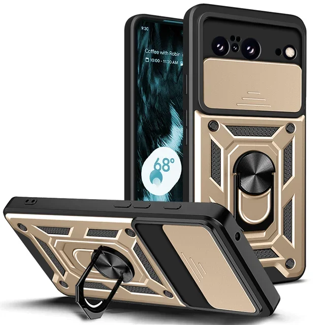 Military Grade Armor Phone Case with Camera Lens Protection and Magnetic Holder Ring Cover