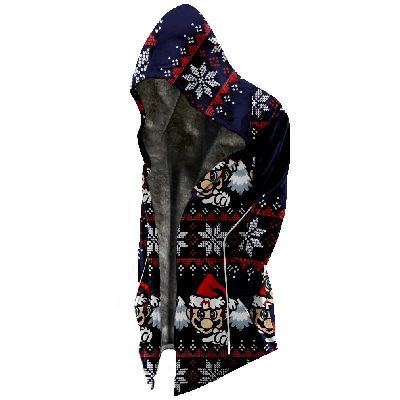 New Christmas Cotton Jacket Hooded Sweater Casual Print Men's Long Sleeve Standing Neck Half Zipper Sweater Cut Inside a08