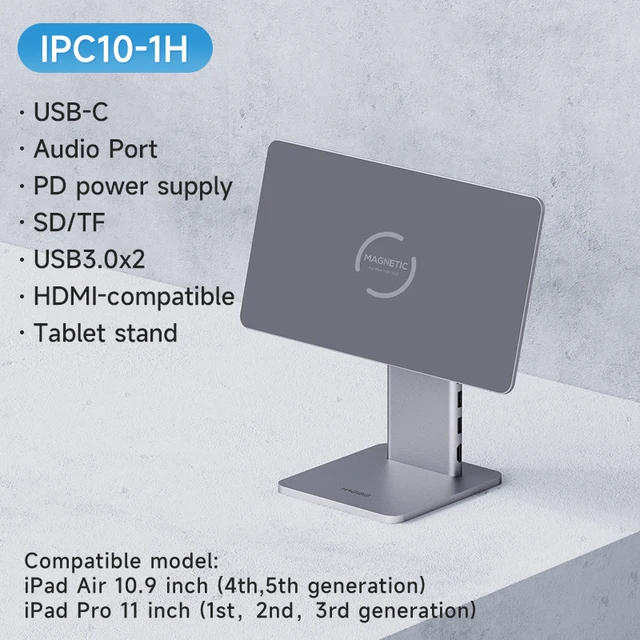 Top Foldable Magnetic Stand for iPad Pro 12.9 3rd/4th/5th 11 Air iPad 10th Tablet Holder 10.9 Rotation bracket USB C Hub 4