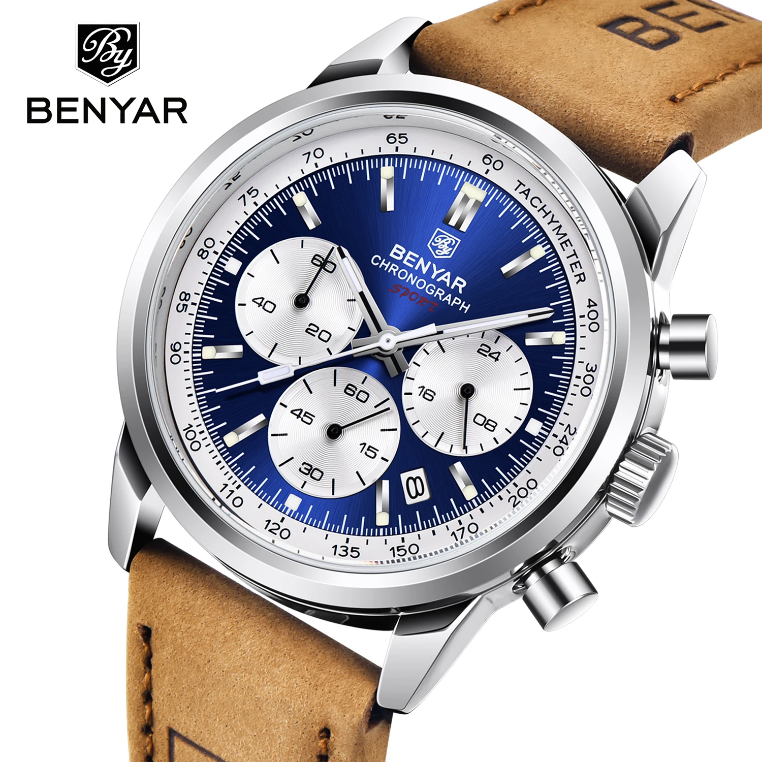 BENYAR Top Brand Luxury Mens Watches Sports Quartz Chronograph Watch For Men Multifunctional Military Waterproof Leather Clock