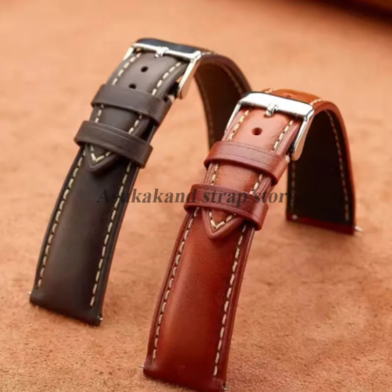 Universal Vintage Oil Wax Leather Watch Strap - Brown Head Layer with Pin Buckle