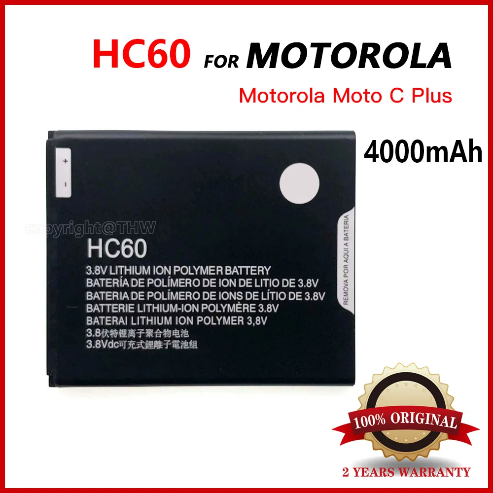 100% оригинальный сменный аккумулятор HC60 4000 мАч для Motorola Moto C Plus с двумя SIM-картами XT1723 XT1724 XT1725 мобильный телефон