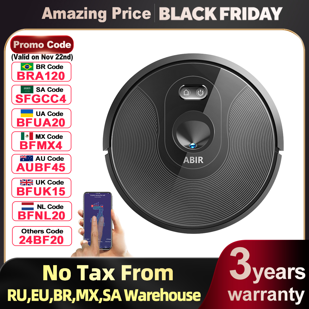 ABIR X6 Robot Vacuum Cleaner, Visual Navigation,APP Virtual Barrier,6000PA Suction,Smart Home Mop,Floor Carpet Washing Appliance