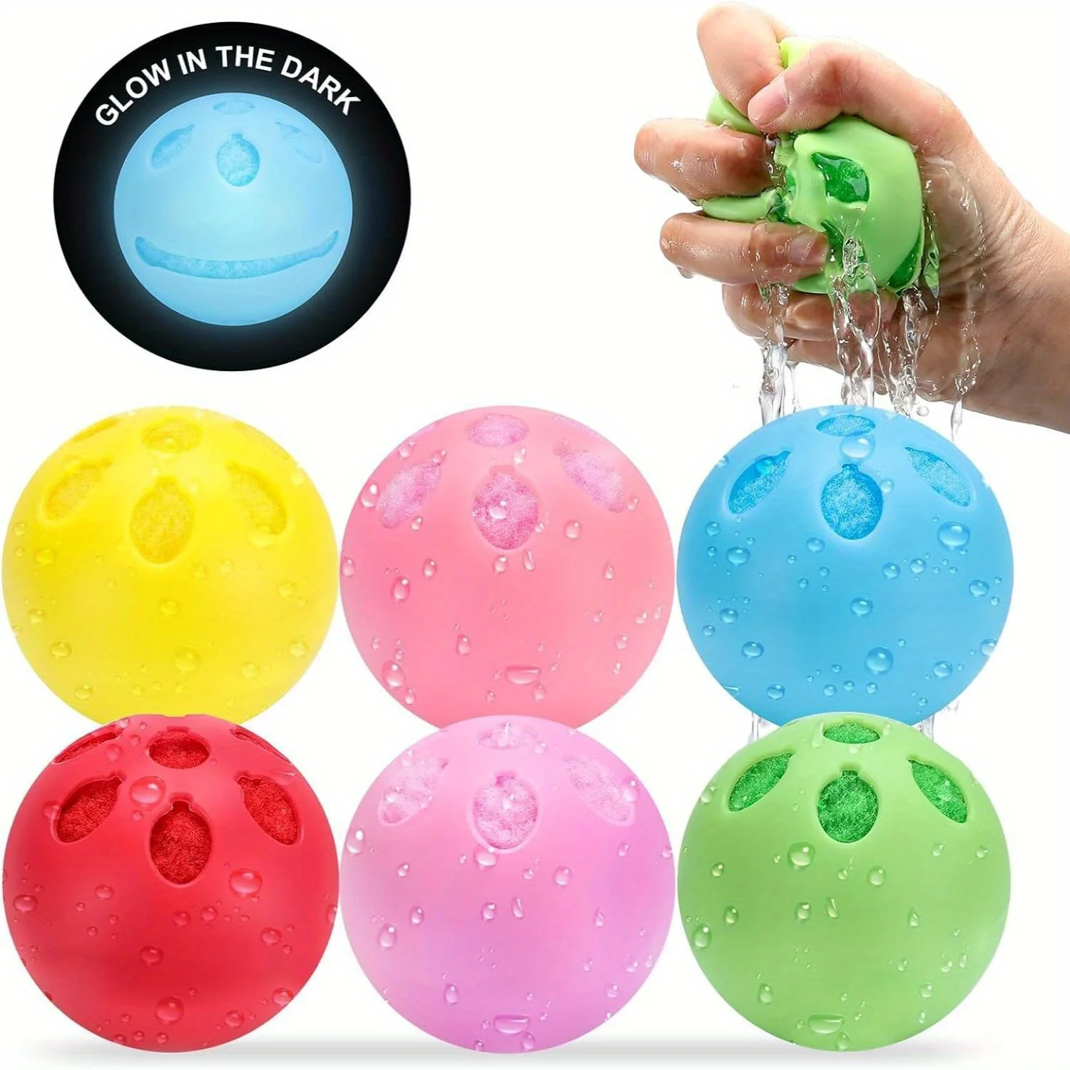 6 Pcs Reusable Water Balloons, Latex-Free Soft Silicone Water Splash Ball, Silicone Surround Ball Noctilucent Ball