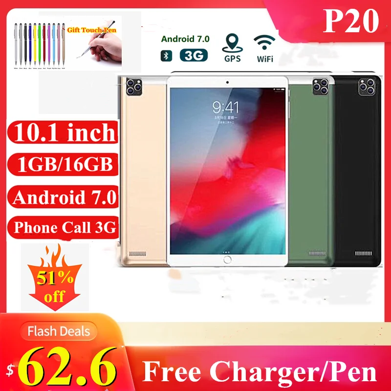 

Free Gifts 10.1 INCH 3G Phone Call 1GBRAM 16GBROM P20-A Android 7.0 MTK6592 Tablet PC 1280*800 IPS Quad Core WIFI