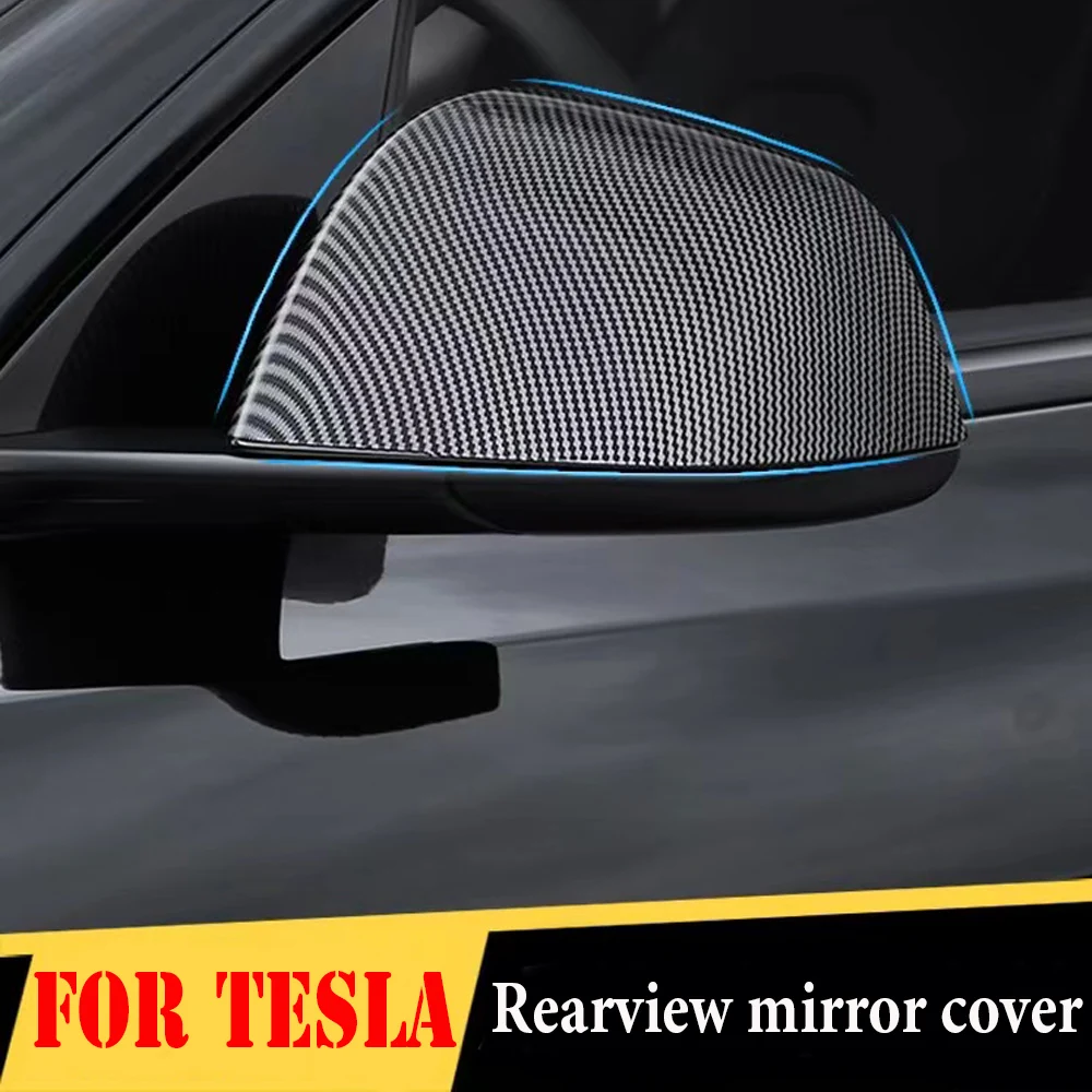 

2pcs Carbon Fiber/Black For Tesla Model 3 Model Y Exterior Rearview Mirror Caps Protector Scratchproof Cover Rear View Mirror