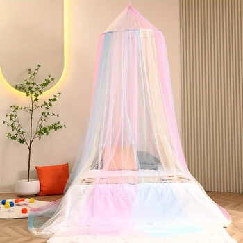 Rideaux de lit à baldaquin arc-en-ciel, 1 pièce, décor de chambre à coucher de Style princesse, haut rond tissé, dôme chiffré coloré, moustiquaire pour décoration de chambre 1