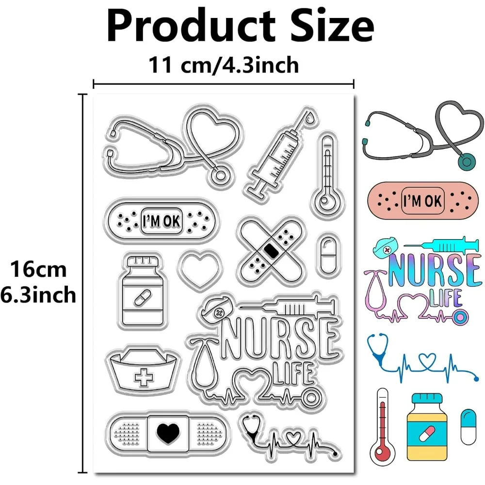 Clear stamps clear rubber stamps Nurses' Day Clear Stamps Band Aid Pill Bottle Thermometer Stethoscope Heart Reusable Postmark Transparent Silicone