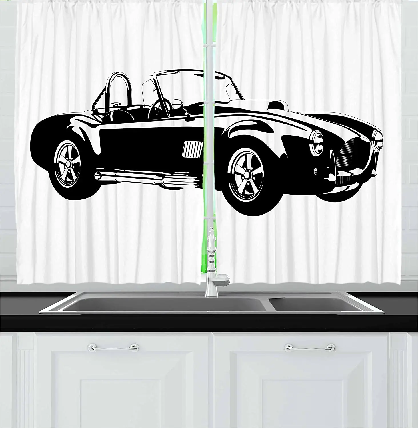 Cars Kitchen Curtains Silhouette Classic Sport Car Ac Cobra Roadster American Antique Engine Autosport Window Drapes