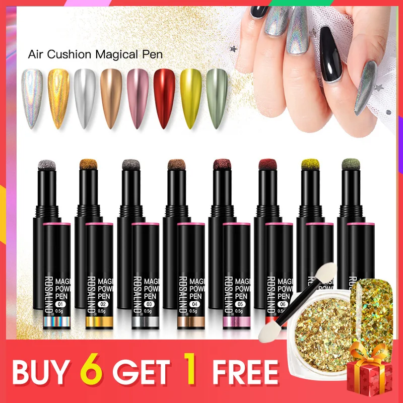 Rosalind Penna A Specchio Glitterata Cuscino Per Polvere Per Unghie Penna Magica Auroras Specchio Laser Uv Gel Polish Cromo Lucido Polvere Olografica 