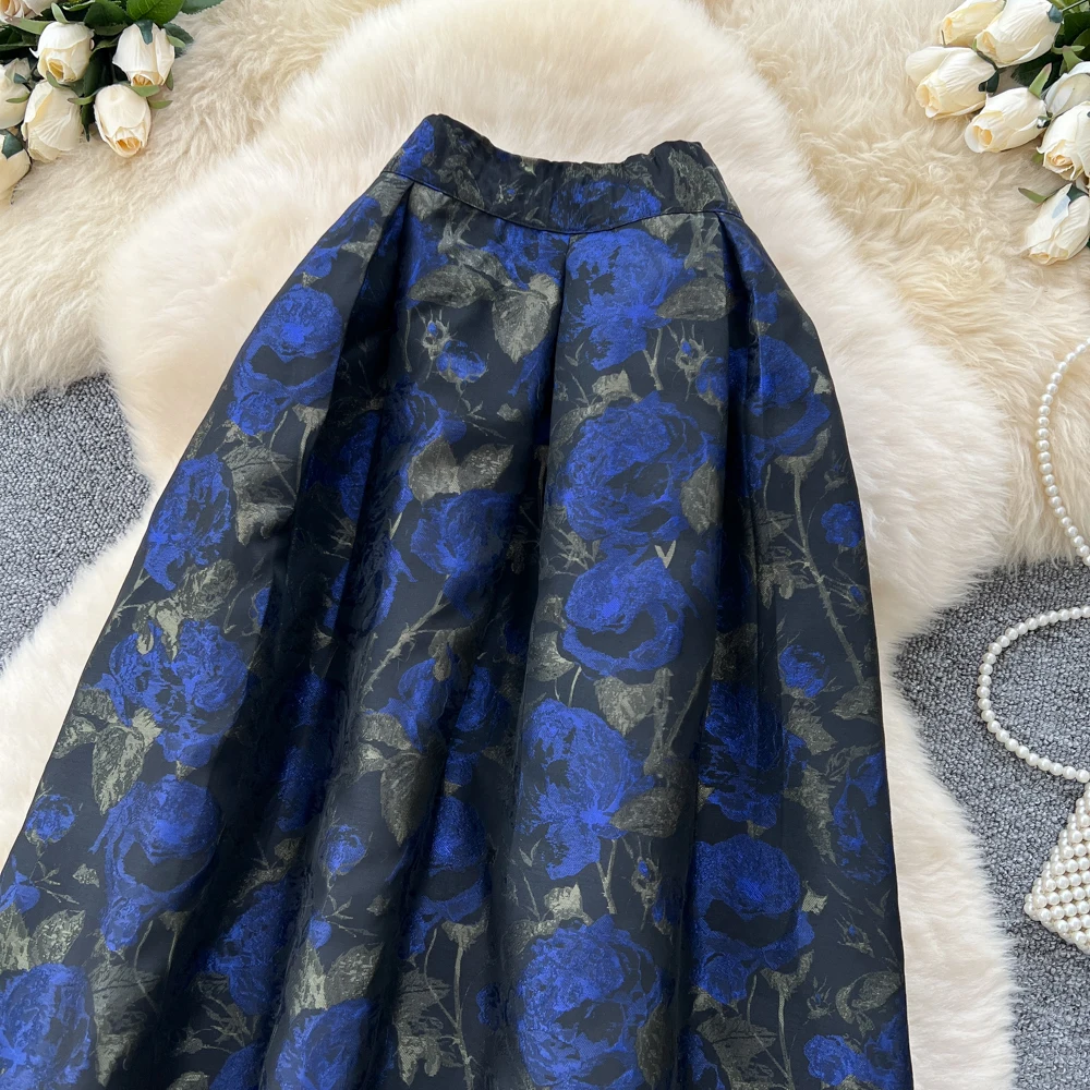 Chic Vintage Elegant jacquard slim High Waist Straight Skirt Korean Streetwear Autumn women clothing