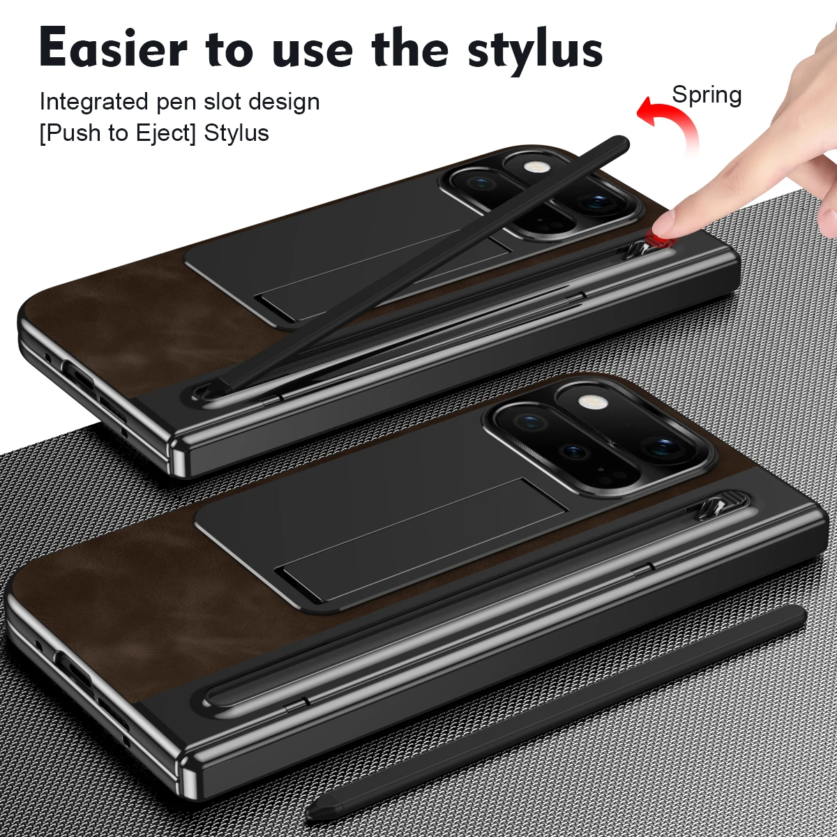Leather Foldable Phone Case with Pen Slot & Hinge Protection - Shockproof Cover
