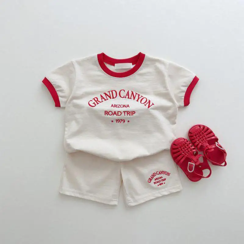 

Summer New Children Short Sleeve Casual Set Boys Girls Versatile Letter T Shirts + Shorts 2pcs Suit Kids Cotton Sports Outfits