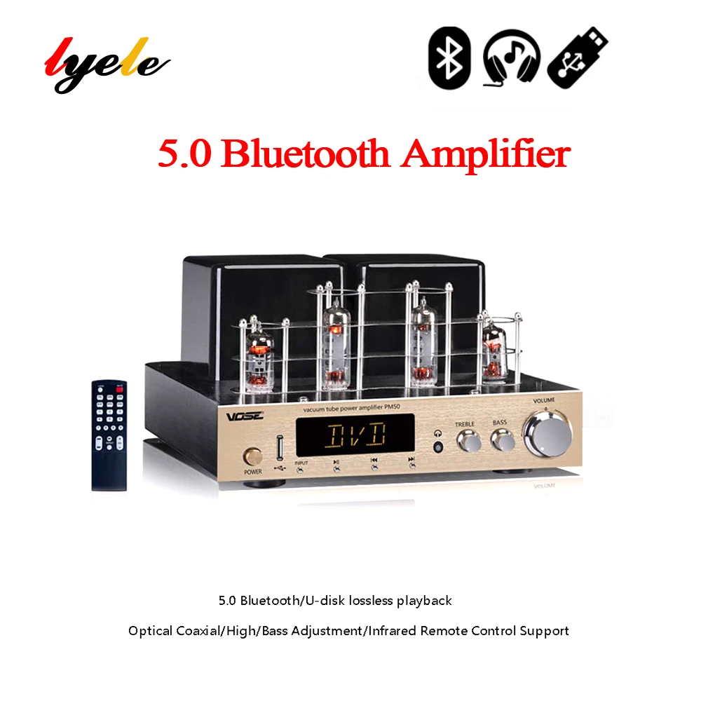 Lyele Audio 6f1 Vacuum Tube Amplifier Fiber Coaxial High Power 80W*2 USB Player Bluetooth 5.0 Bass Treble Headphone Amplifier optical fiber coaxial tube amplifier lossless bluetooth hifi high power amplifier th 102