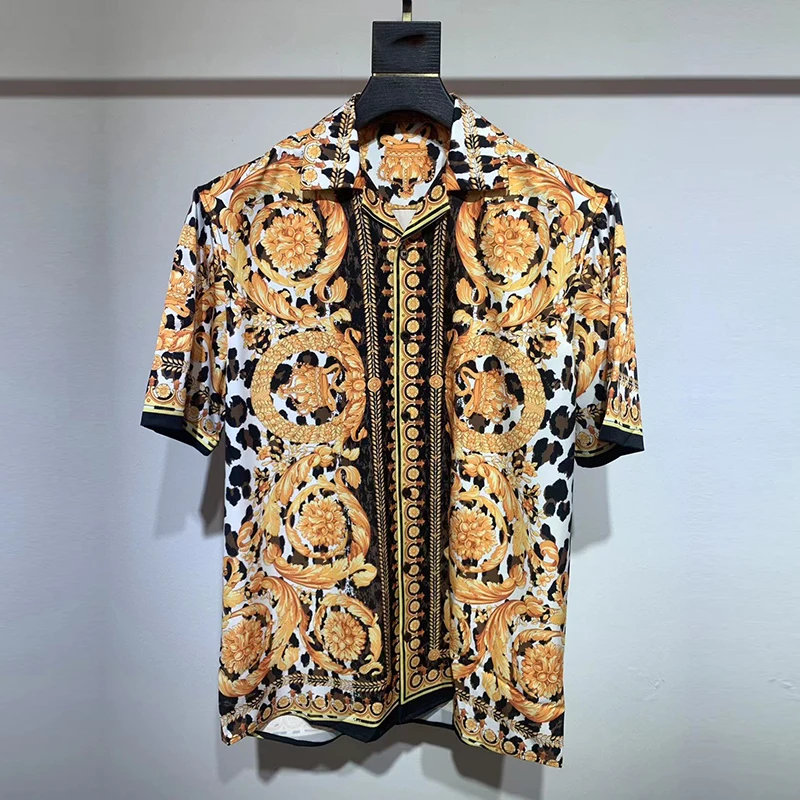 

2024 Men Short sleeve Turn-down Collar Shirts New Spring Men Party Clothing Luxury Floral Print Casual Shirt Blouse Tops camisas