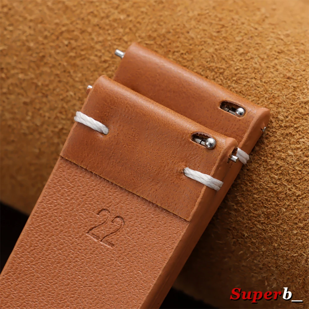 Vintage Brown Leather Watch Band with Quick Release Mechanism - Universal Lightweight Strap