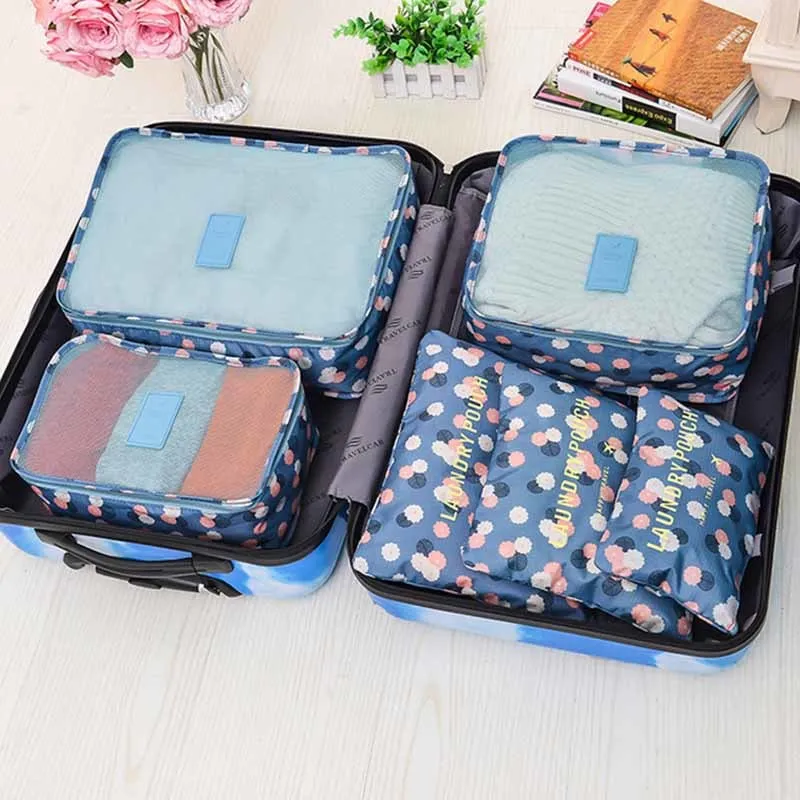

6 Pieces/Set Baggage Packing Cube Travel Bags Waterproof Clothes Finishing Kit Large Partition Pouch Packing Cube Storage Bags