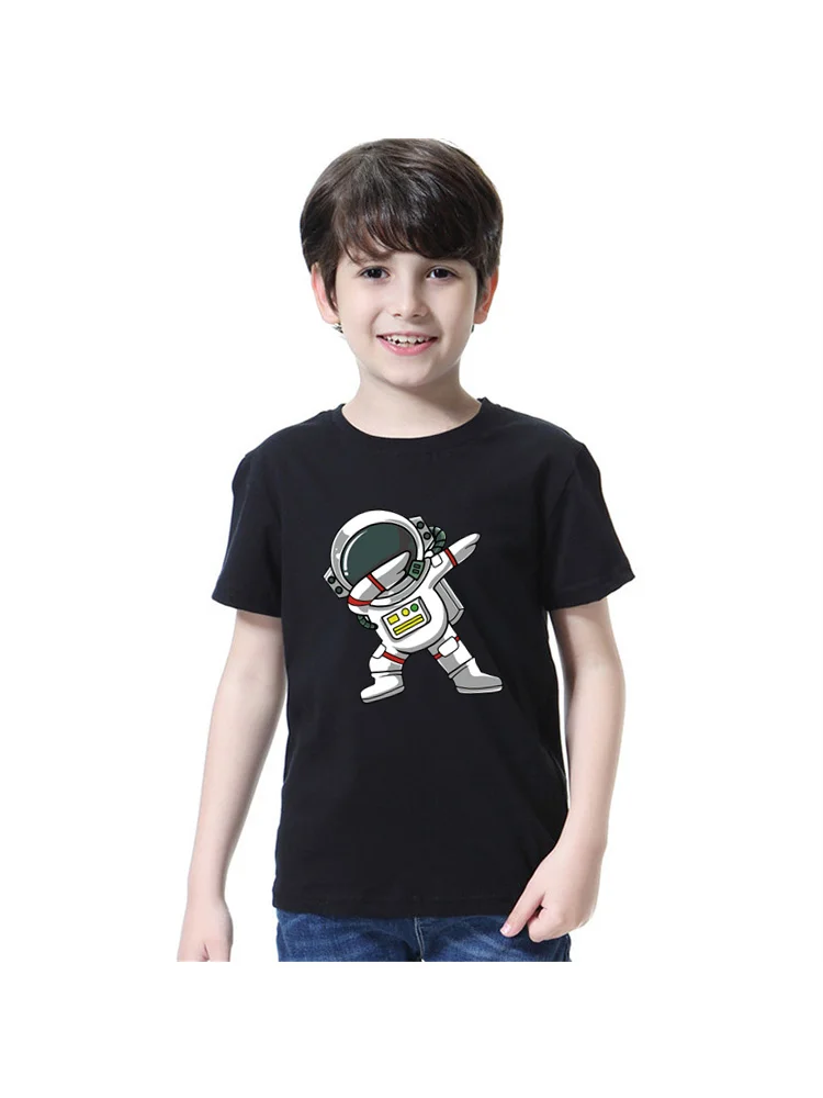 2024 New Children Summer Tops Astronaut Cartoon T-shirt Baby Boys Short Sleeves Shirt 3-14T US Size Clothing 5