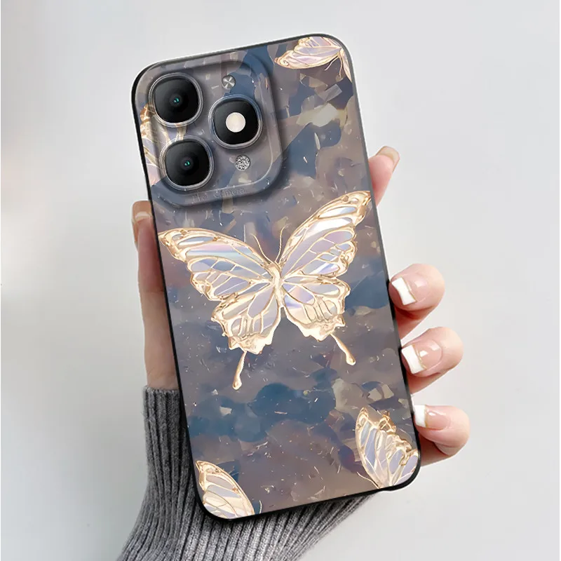 Luxury Fashion Black Soft TPU Silicone Case with Floral and Butterfly Design