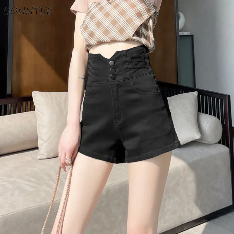 

High Waist Denim Shorts Women Girlish Fashion Unique Criss-cross Summer New Age-reducing Aesthetic Korean Style Hotsweet Charm