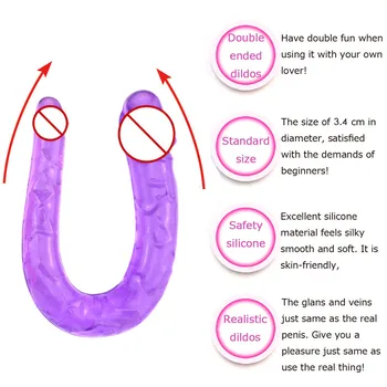 Realistic Dildo U Shape Soft Jelly Dildos Double Big Penis Lesbian Vaginal Anal Sex Toys Flexible Penis for Women Masturbators 4