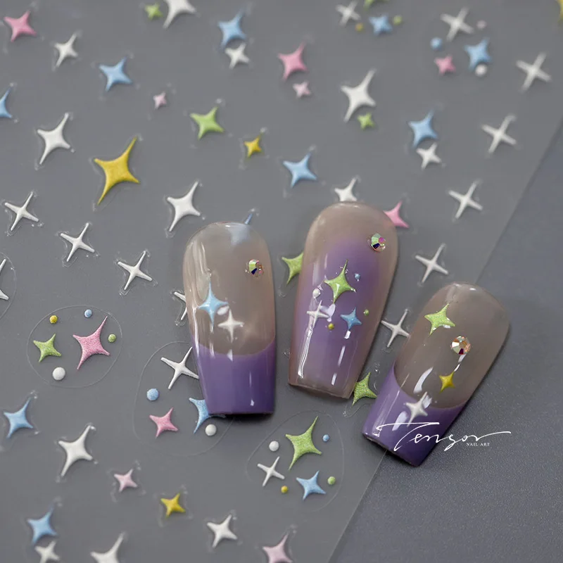 5D Realistic Relief Colorful Starlights Little Star Cluster Adhesive Nail Art Stickers Decals Manicure Ornaments Accessories 4