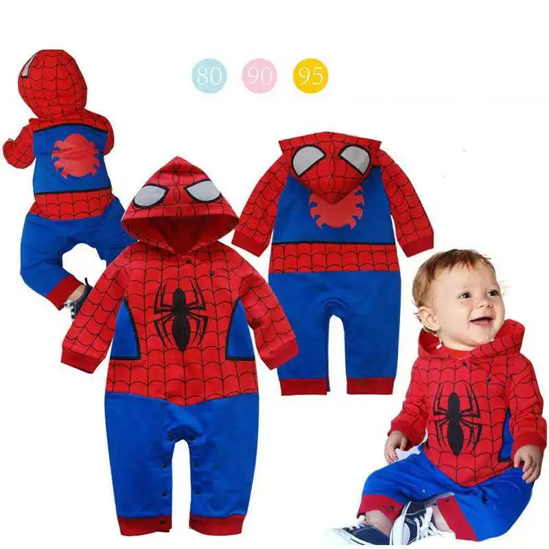 Summer Spring Newborn Baby Boys Rompers Cartoon Spider Man Print Infant Girls Jumpsuits Cotton Hoodies Kid Outfits Bebe Clothes baby rompers,cotton jumpsuit,baby jumpsuit,baby clothing