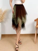 Women Layered Tulle Irregular Midi Skirts Retro Fairycore Aesthetic Y2K Skirt High Waist Pleated Skirts Bohemian Streetwear - Image 4