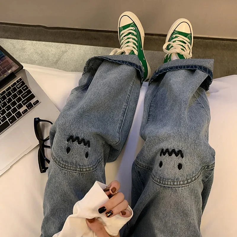 

Plus Size Women's Jeans High Waist Straight Loose Fashion Pants Harajuku Streetwear Retro Women Wide Leg Casual Denim Trousers