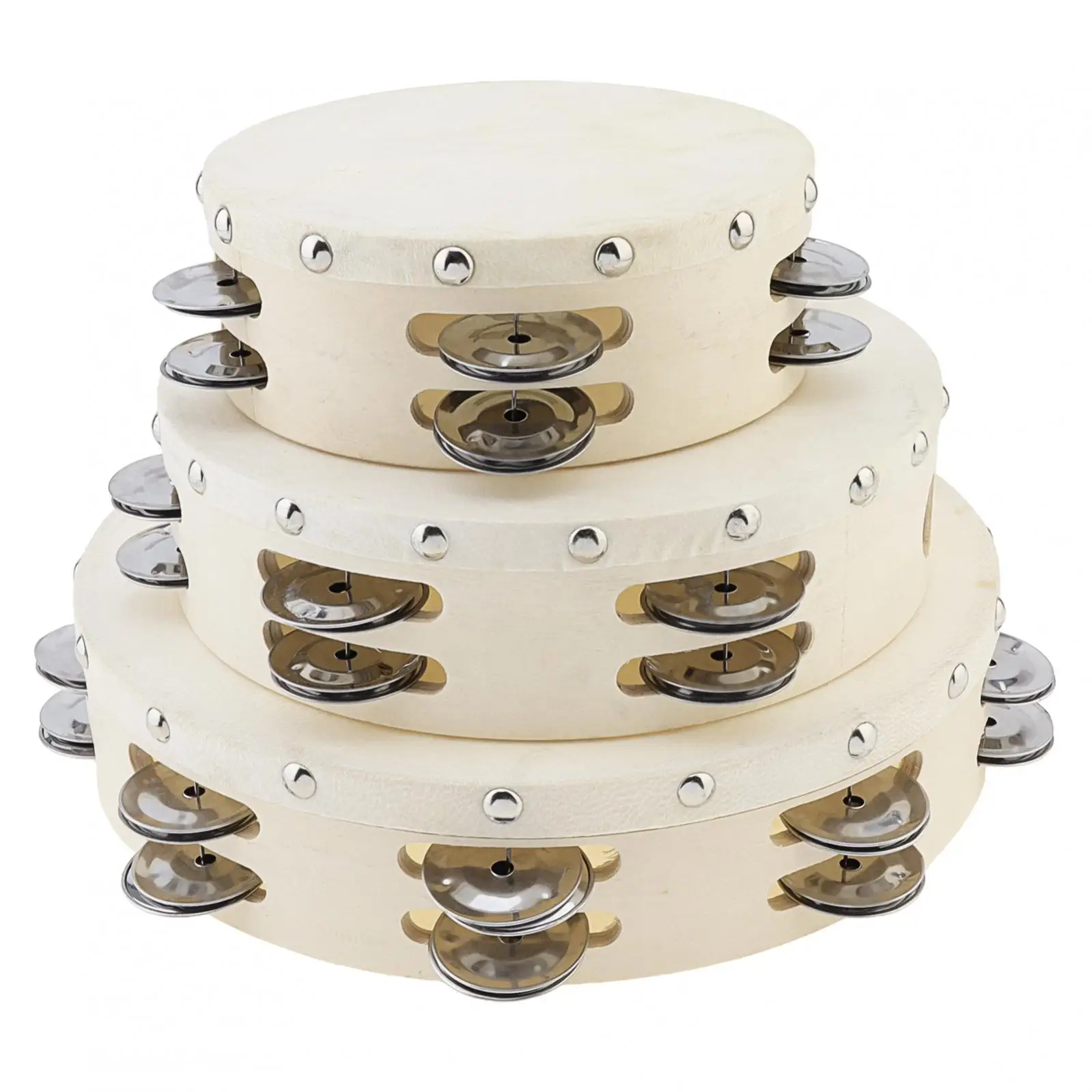 Double Row Jingles Tambourine Handbell Hand Drums 6/8/10 inch for Church Dance Party KTV