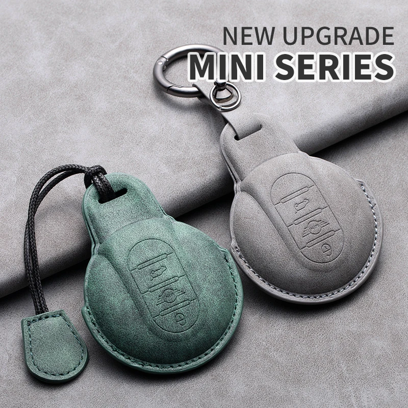 

Leather Car Key Case 3D Suede Engraving For Mini Cooper S JCW R55 R56 R50 R53 R60 F55 F56 Accessories