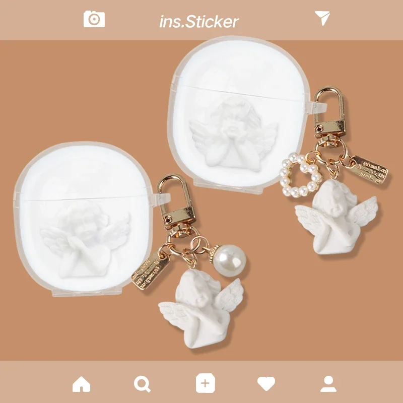 

For vivo TWS Neo Case Cute Angel & Keychain Earphones Silicone Transparent Cover Fundas